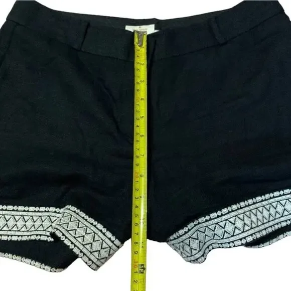 Kate Spade NY Black Linen White Geometric Embroidered Lining Shorts sz US 2 NEW - Picture 10 of 11